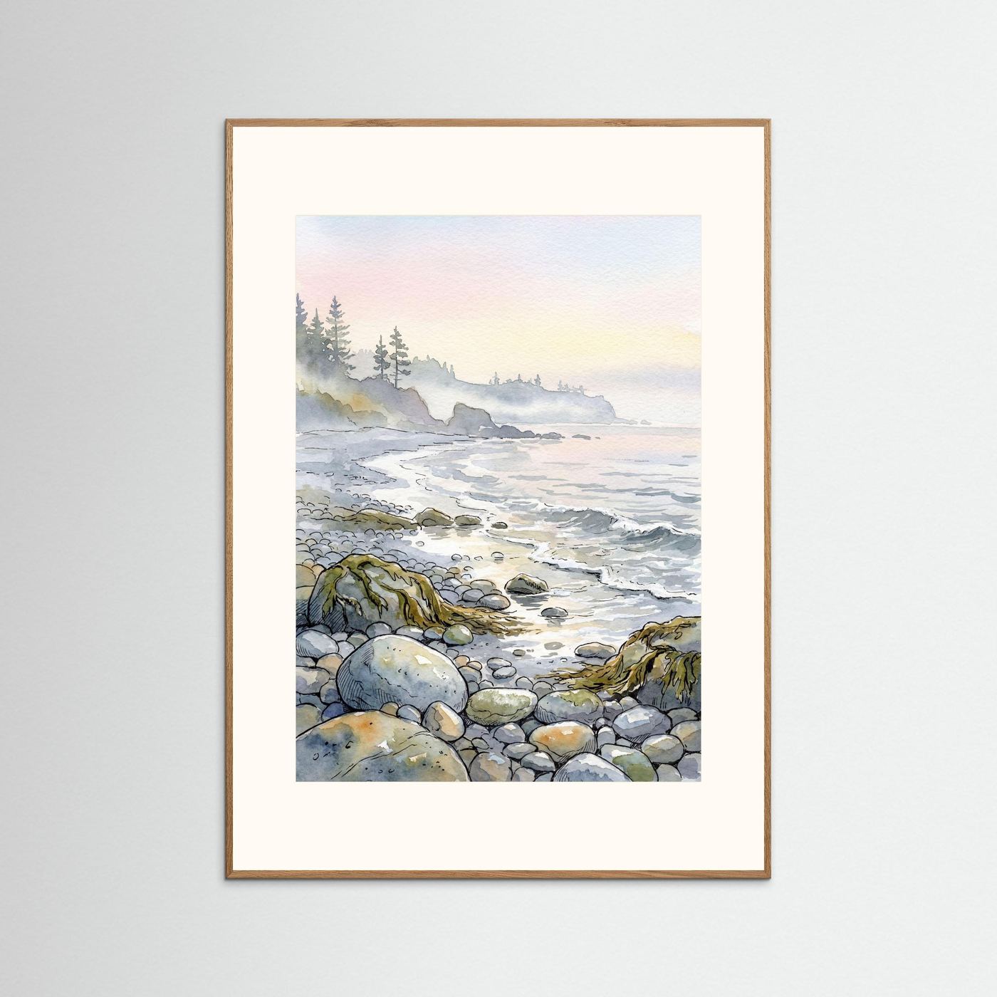 Stenig strand - akvarell
