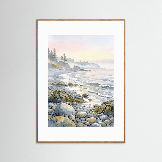 Stenig strand - akvarell