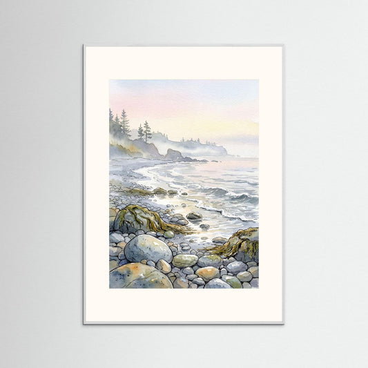 Stenig strand - akvarell